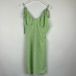 Shein Green Floral Spaghetti Strap Short Summer Dress Shoulder Tie Size Small